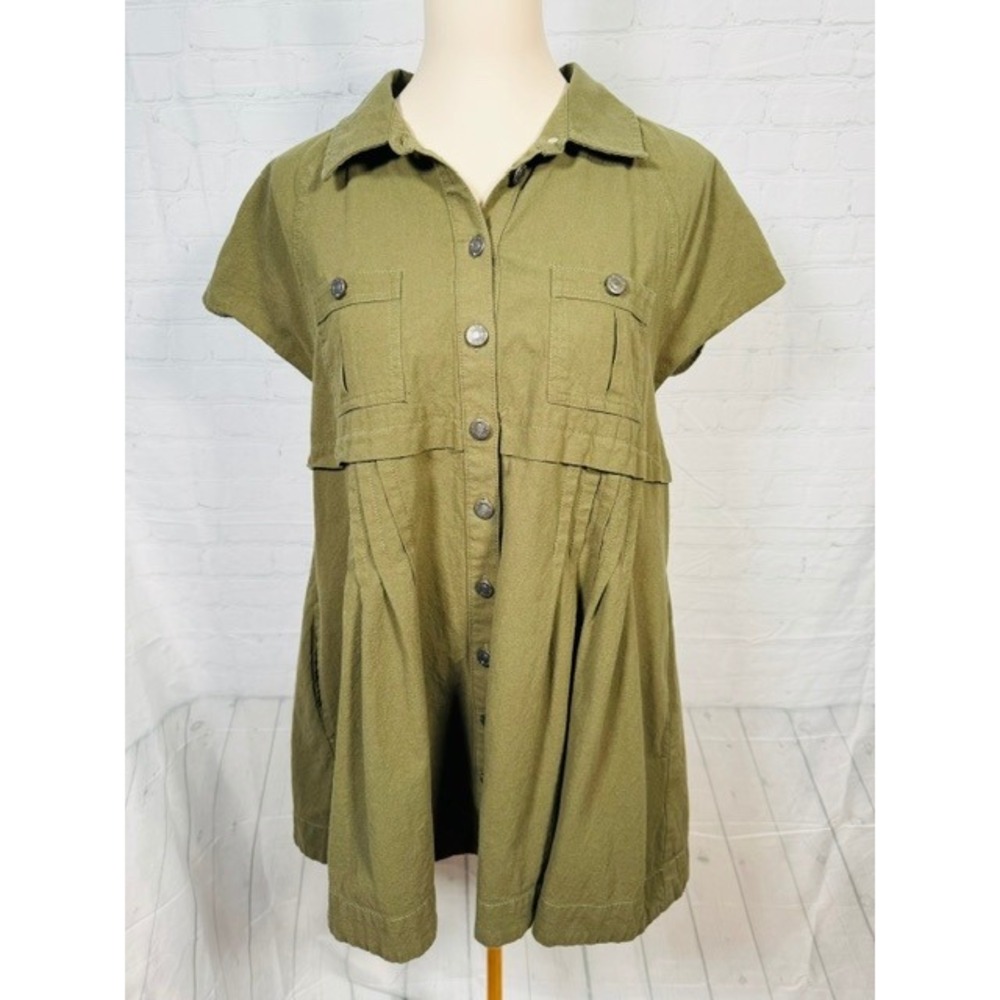 Free‎ People Ronnie Poplin Mini Dress Garden Snake Green Size S EUC